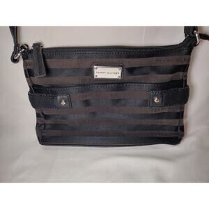 Tommy Hilfiger Logo Monogram Strip Small Crossbody Bag Black Gray